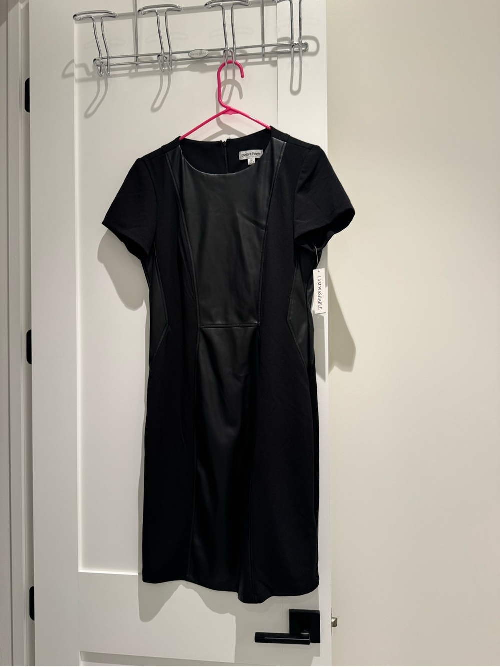 Shelby & Palmer size 12 Black Faux-Leather Short Sleeve cocktail Dress